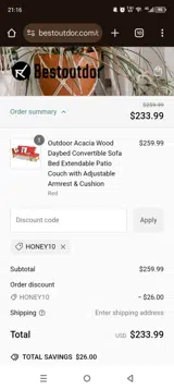 Honey10 coupon verification screenshot