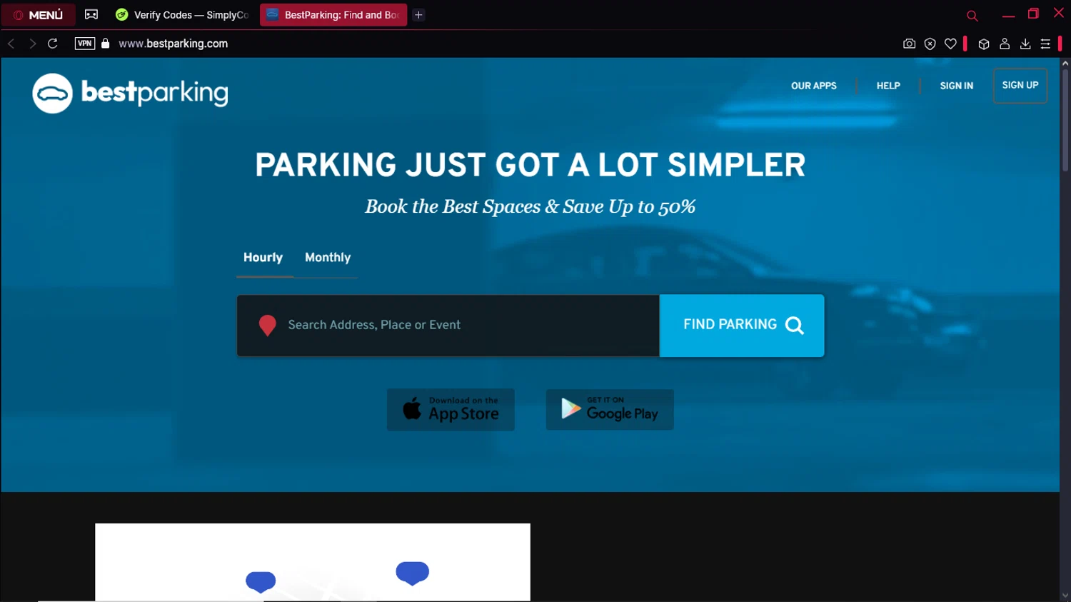 BestParking promo code screenshot showing code REWYNJHFTGYWE8O7 applied at BestParking checkout page. Uploaded by SimplyCodes community member buda7512864542576 on Mar 26, 2025