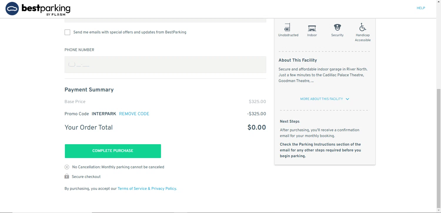 BestParking checkout page showing BestParking promo code box | Screenshot taken by SimplyCodes community member on Dec 20, 2024