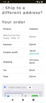 PROFIT coupon verification screenshot