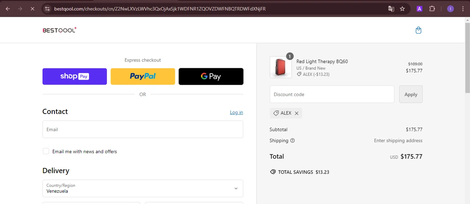 where to use Bestqool promo code box