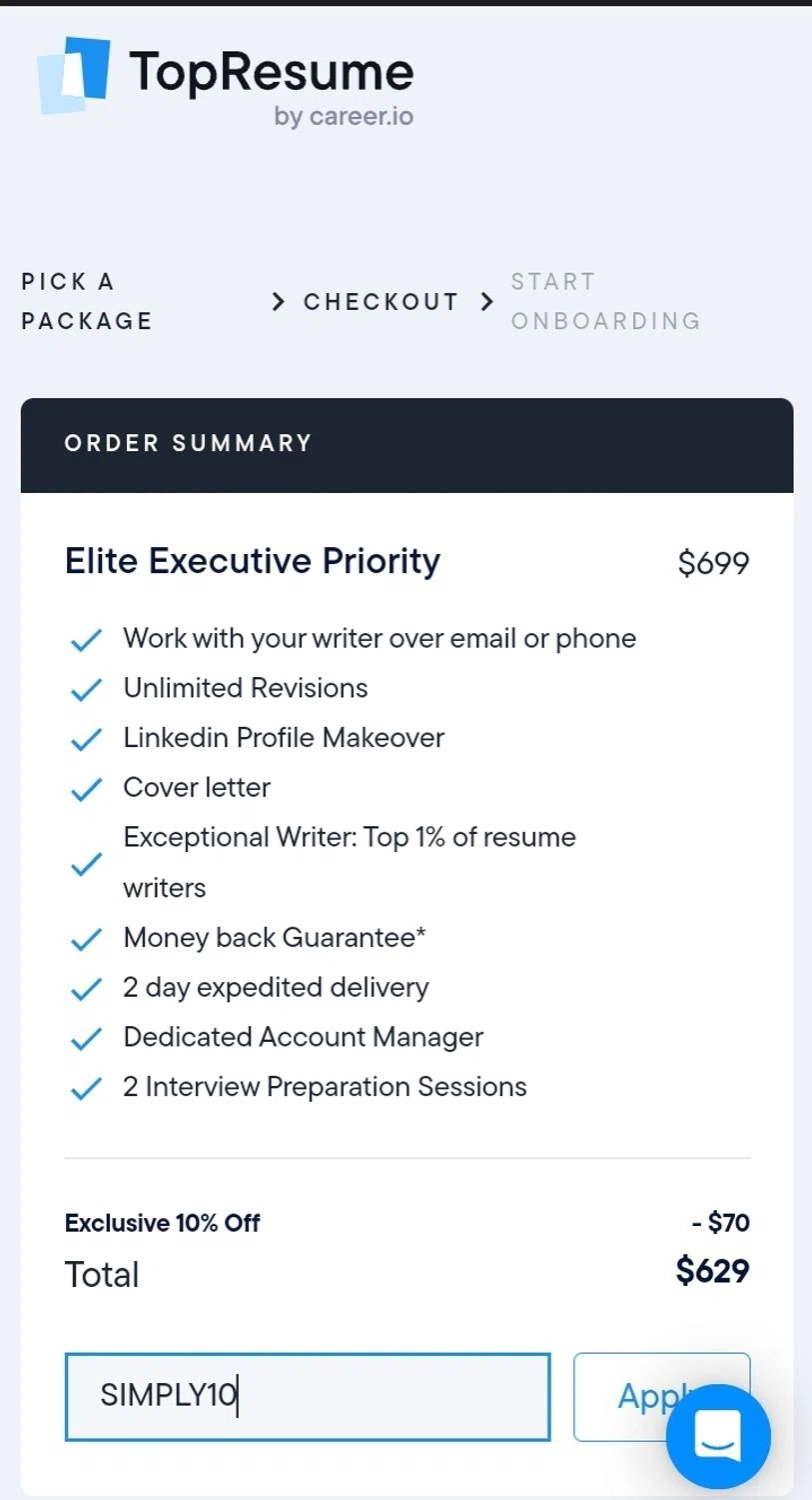 where to use TopResume promo code box