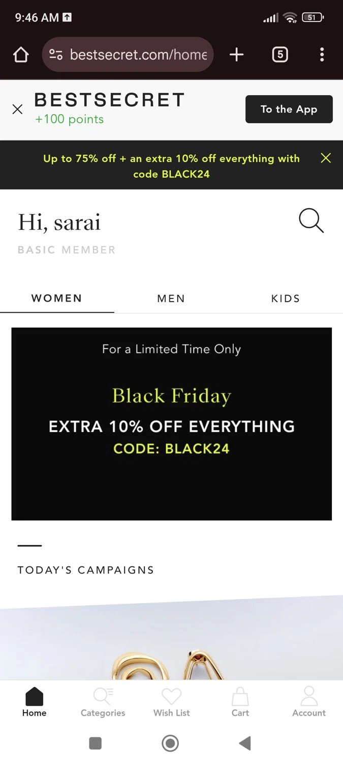 BestSecret.com promo code screenshot showing code Black24 applied at BestSecret.com checkout page. Uploaded by SimplyCodes community member SaraiVillarroel on Nov 29, 2024