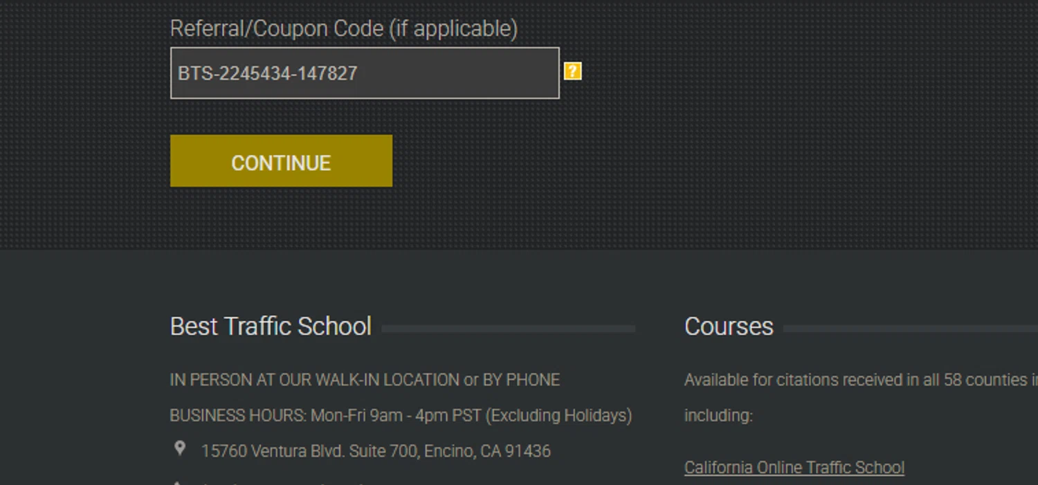 BESTtrafficschool.com promo code screenshot showing code BTS-2245434-147827 applied at BESTtrafficschool.com checkout page. Uploaded by SimplyCodes community member FIREINTHEHOLE on Oct 27, 2025