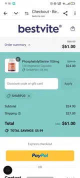 Sharp20 coupon verification screenshot