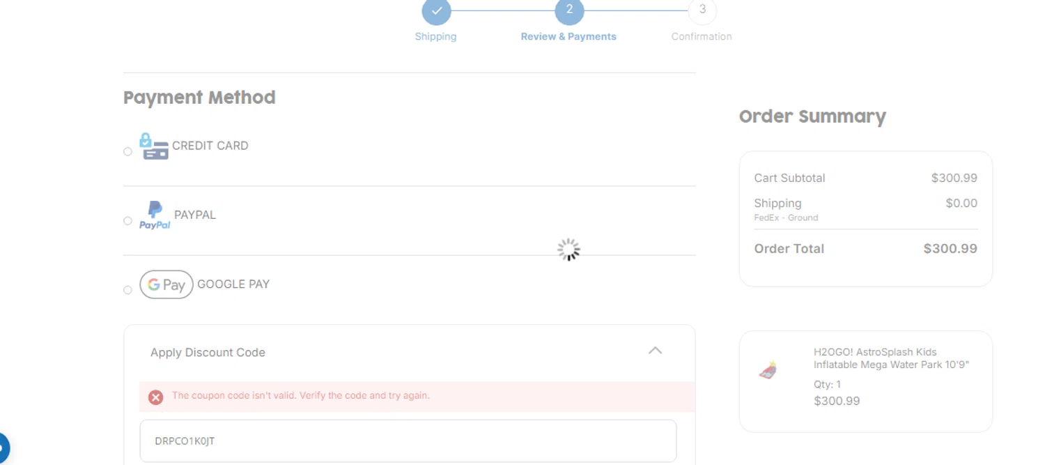 Bestway USA discount code screenshot showing code DRPCO1K0JT applied at Bestway USA checkout page. Uploaded by SimplyCodes community member SilverAdmiral2559 on Jun 1, 2025