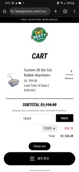 TEOFF coupon verification screenshot