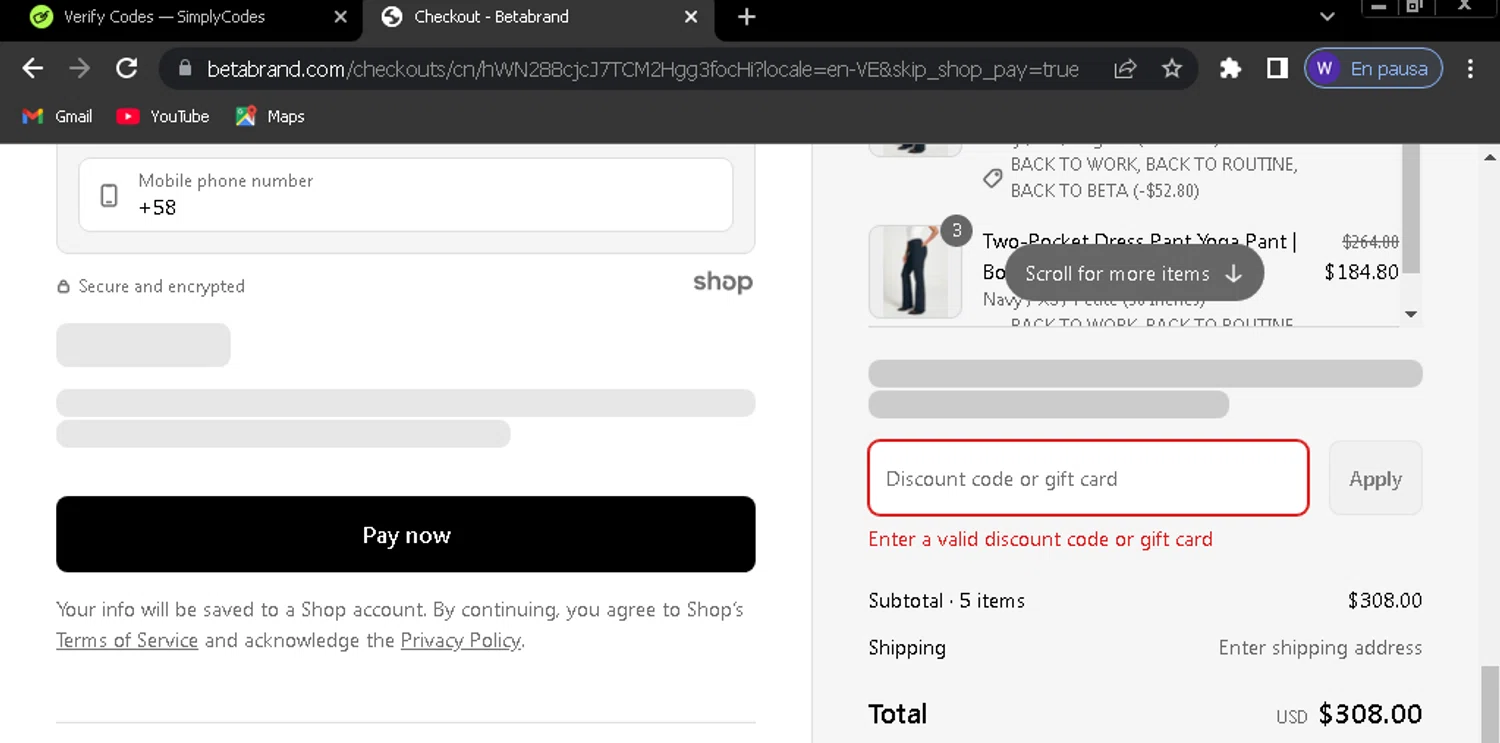 Betabrand discount code screenshot showing code NEW30 applied at Betabrand checkout page. Uploaded by SimplyCodes community member wuilmasoncoronado on Aug 23, 2025