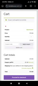 Beta Labs coupon verification screenshot