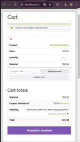 Beta Labs coupon verification screenshot