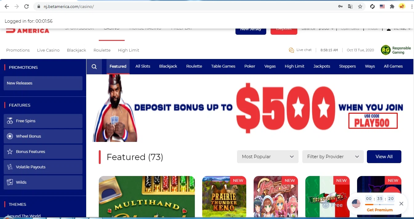 BetAmerica checkout page showing BetAmerica promo code box | Screenshot taken by SimplyCodes community member on Oct 13, 2020
