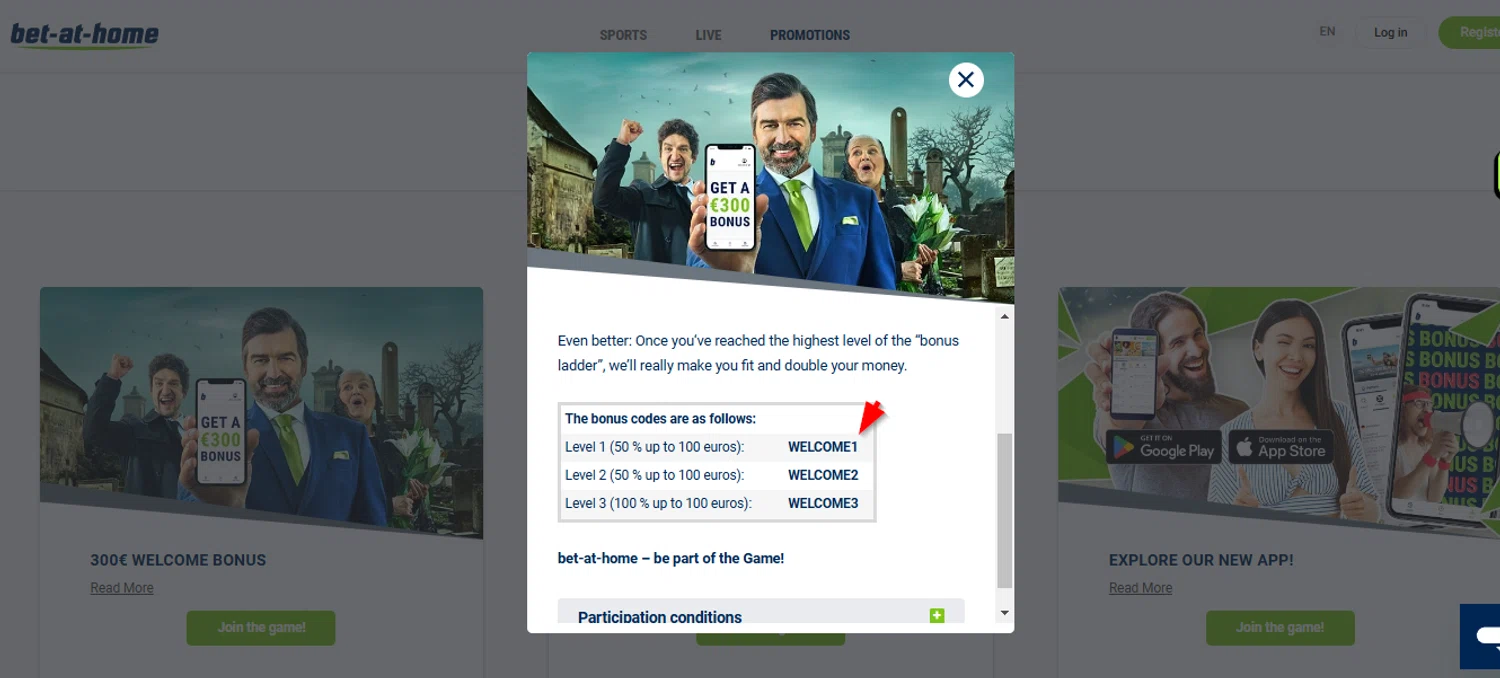 Bet at Home promo code screenshot showing code WELCOME1 applied at Bet at Home checkout page. Uploaded by SimplyCodes community member SimplyCVerlie on Jan 31, 2025