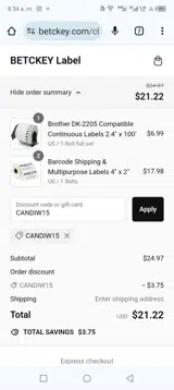 CANDIW15 coupon verification screenshot