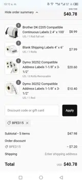 BPED15 coupon verification screenshot