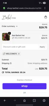 Bethel15 coupon verification screenshot
