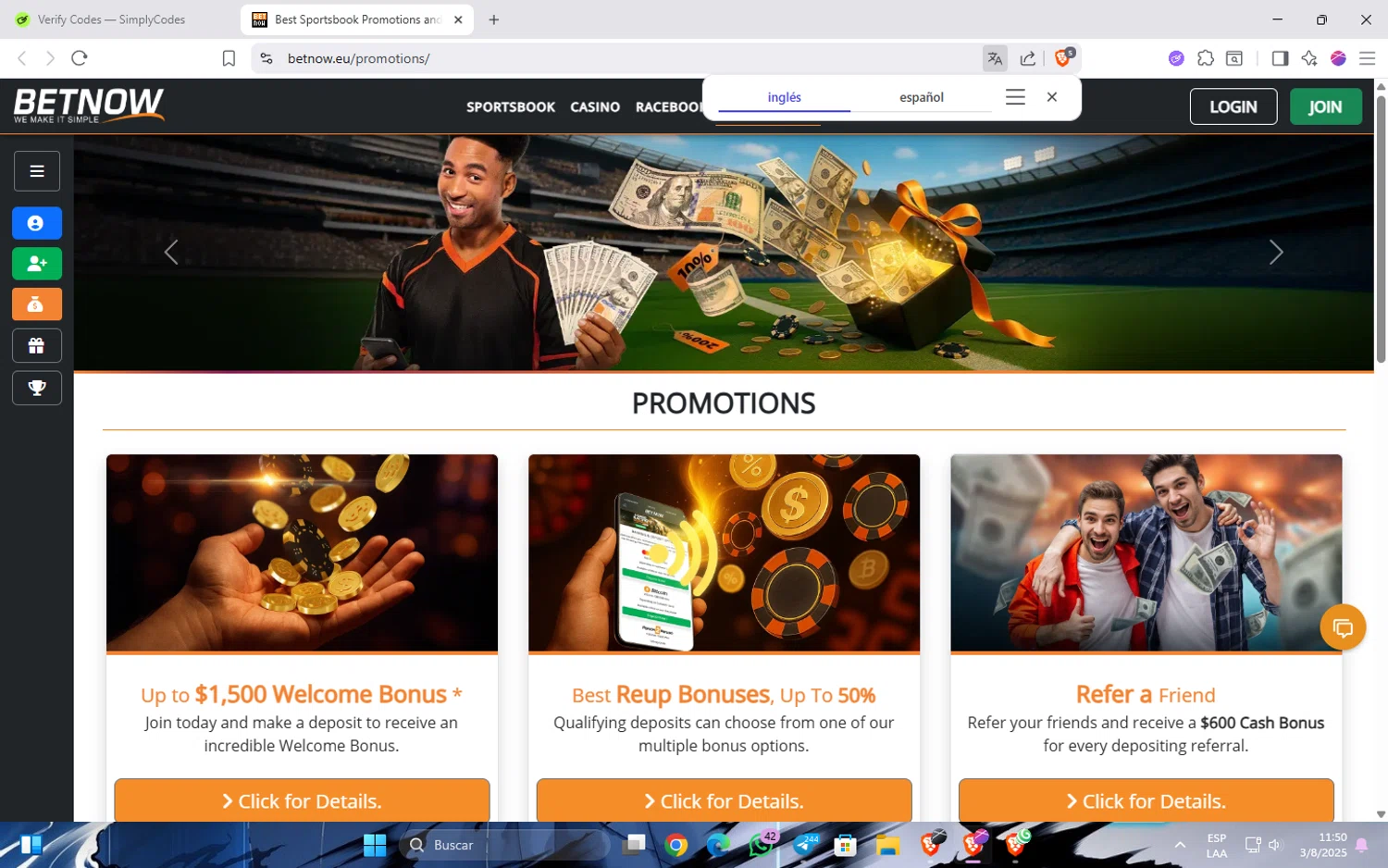 BetNow promo code screenshot showing code BN150 applied at BetNow checkout page. Uploaded by SimplyCodes community member JavinhoSantos on Aug 3, 2025