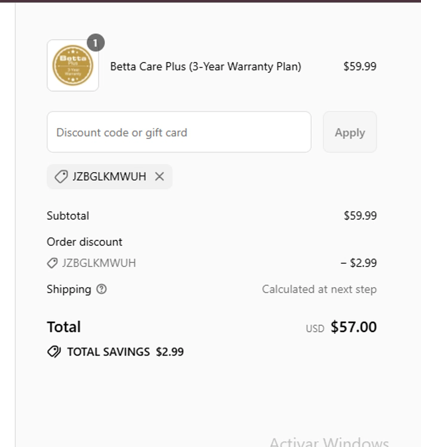 Betta discount code screenshot showing code JZBGLKMWUH applied at Betta checkout page. Uploaded by SimplyCodes community member rassoulfstorres on Aug 30, 2025