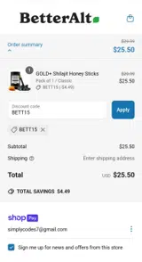 BETT15 coupon verification screenshot