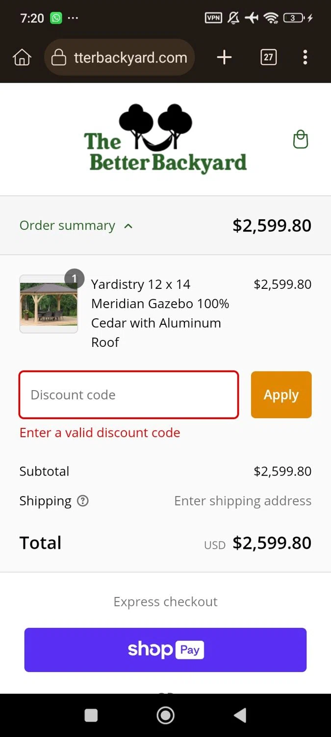 The Better Backyard promo code screenshot showing code DEC24 applied at The Better Backyard checkout page. Uploaded by SimplyCodes community member RomeoSantos on Jan 13, 2025
