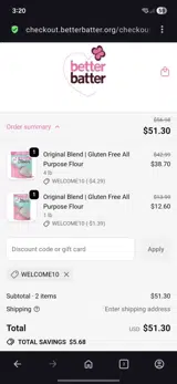 Welcome10 coupon verification screenshot