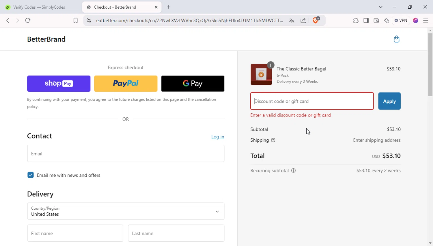 Better Brand promo code screenshot showing code BETTERBF24 applied at Better Brand checkout page. Uploaded by SimplyCodes community member 1p1p1p on Dec 29, 2024