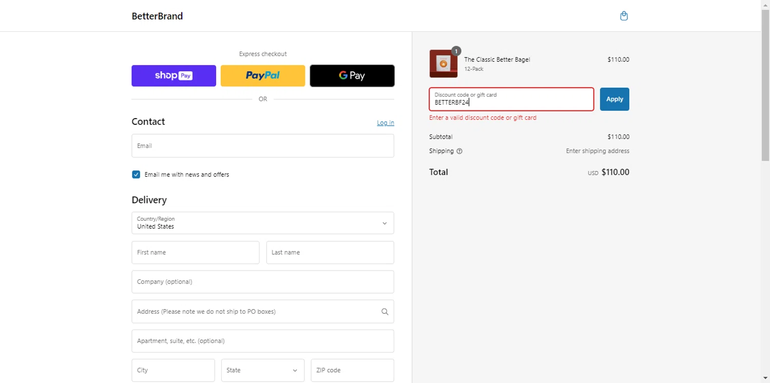 Better Brand promo code screenshot showing code BETTERBF24 applied at Better Brand checkout page. Uploaded by SimplyCodes community member renegul on Dec 29, 2024