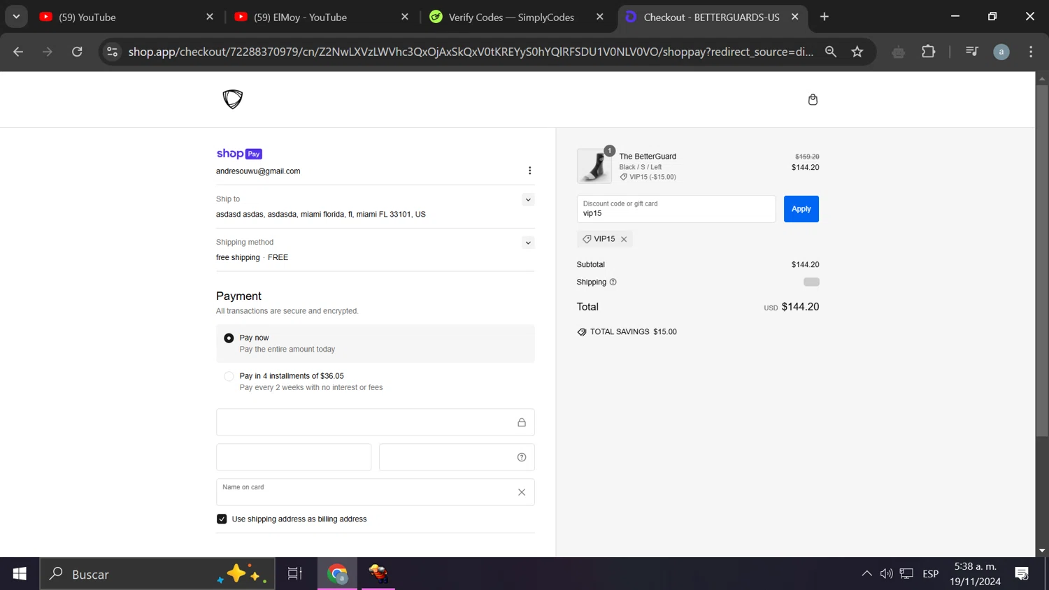 BETTERGUARDS checkout page showing BETTERGUARDS promo code box | Screenshot taken by SimplyCodes community member on Nov 19, 2024