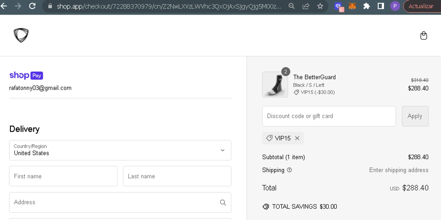 BETTERGUARDS checkout page showing BETTERGUARDS promo code box | Screenshot taken by SimplyCodes community member on Sep 18, 2024
