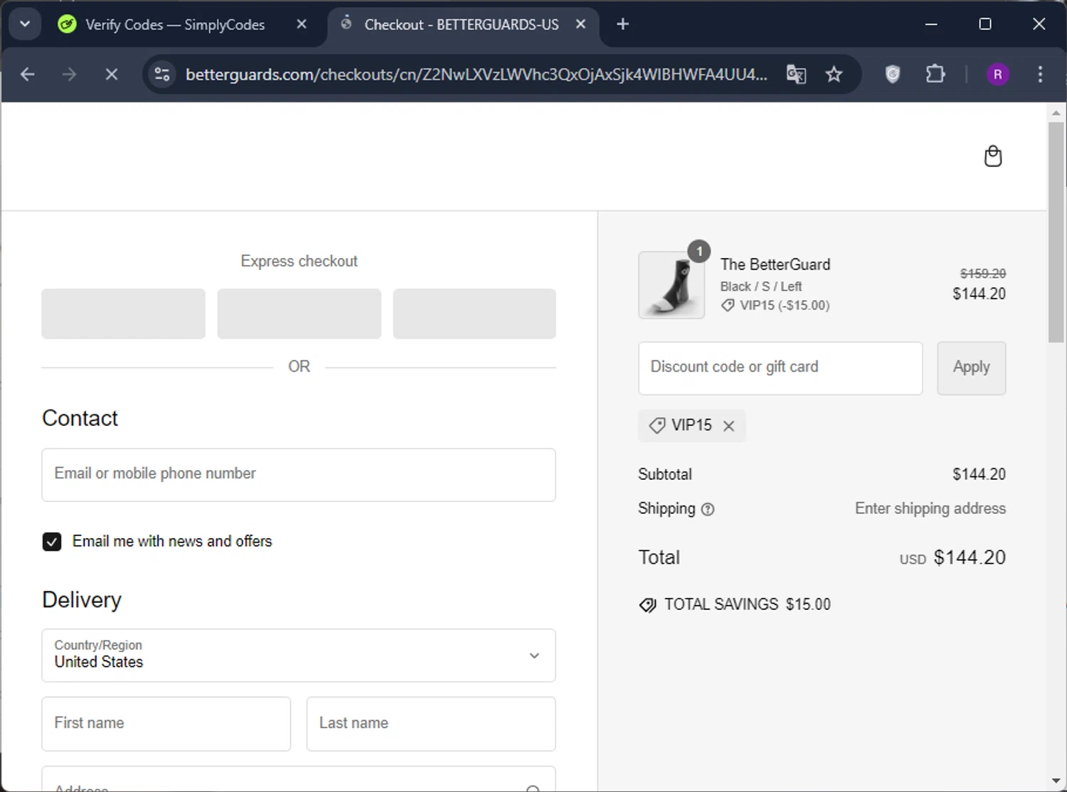 BETTERGUARDS checkout page showing BETTERGUARDS promo code box | Screenshot taken by SimplyCodes community member on Oct 3, 2024