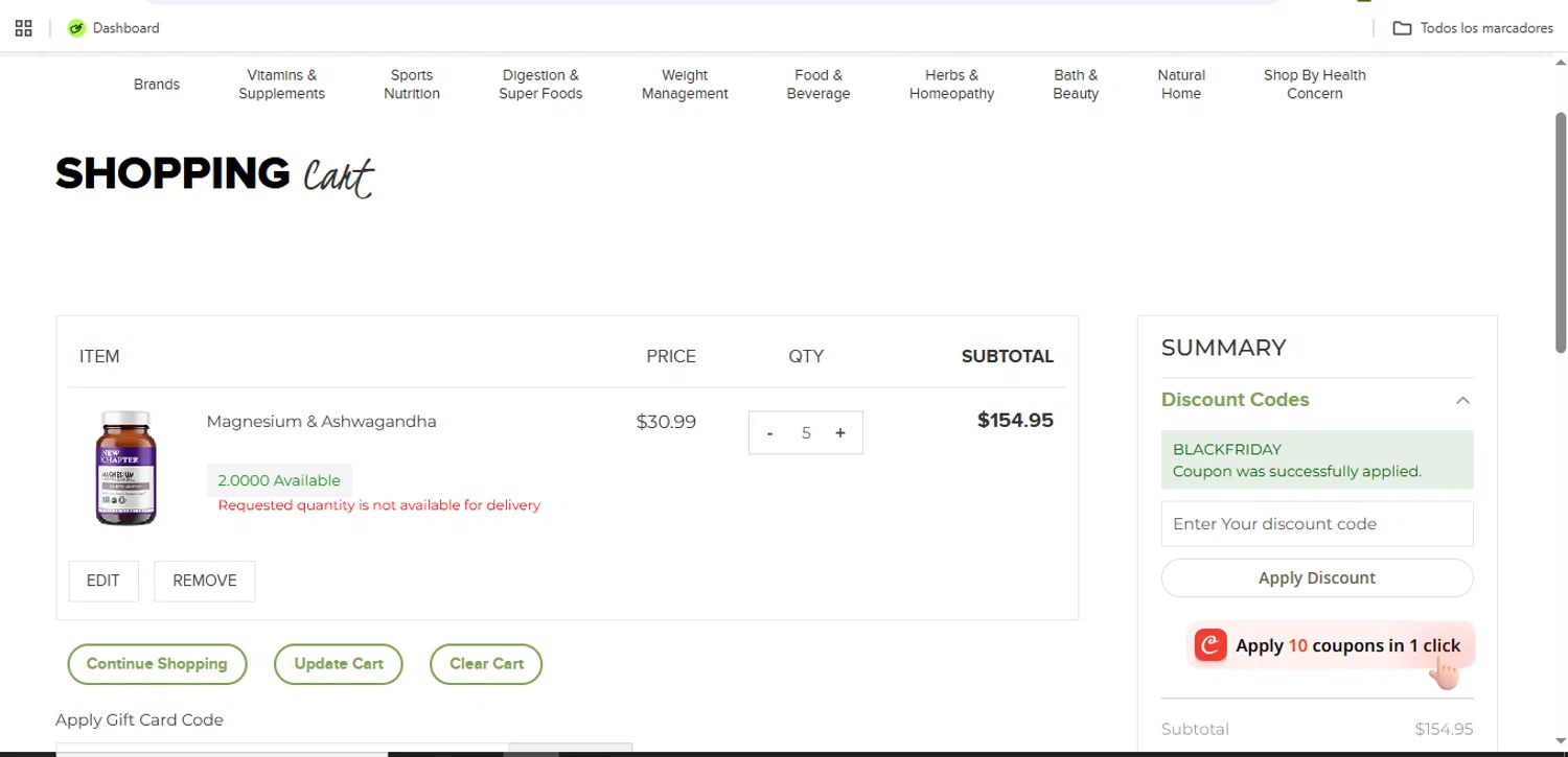 Better Health Store checkout page showing Better Health Store promo code box | Screenshot taken by SimplyCodes community member on Nov 27, 2025