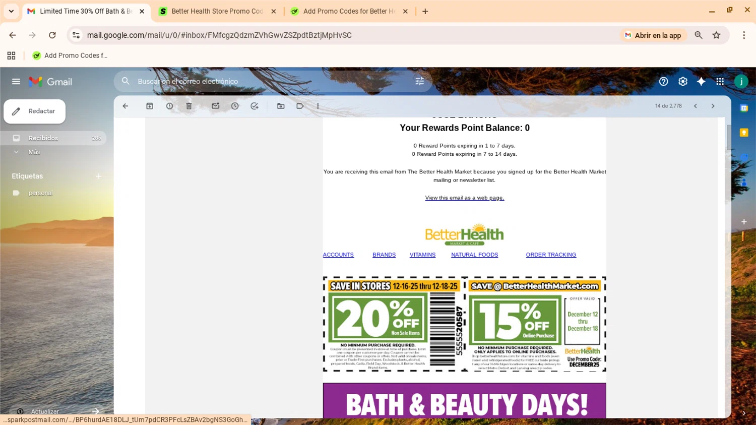 Better Health Store promo code screenshot showing code december25 applied at Better Health Store checkout page. Uploaded by SimplyCodes community member yennifergonzalez on Dec 16, 2025