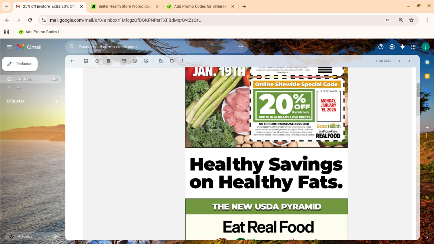 Better Health Store promo code screenshot showing code realfood applied at Better Health Store checkout page. Uploaded by SimplyCodes community member yennifergonzalez on Jan 19, 2026