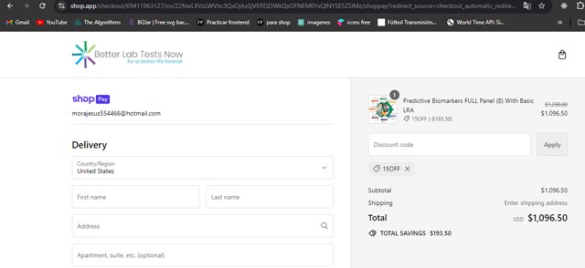 Better Lab Tests Now checkout page showing Better Lab Tests Now promo code box | Screenshot taken by SimplyCodes community member on Aug 16, 2024