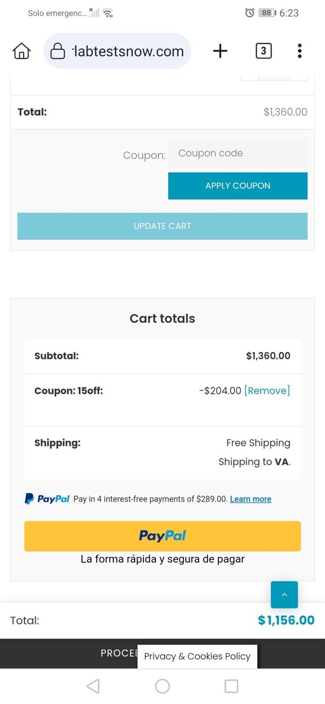 Better Lab Tests Now checkout page showing Better Lab Tests Now promo code box | Screenshot taken by SimplyCodes community member on Jul 4, 2024