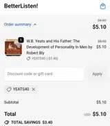 Yeats40 coupon verification screenshot