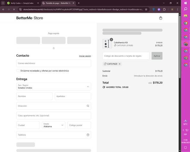 BetterMe checkout page showing BetterMe promo code box | Screenshot taken by SimplyCodes community member on Aug 14, 2025