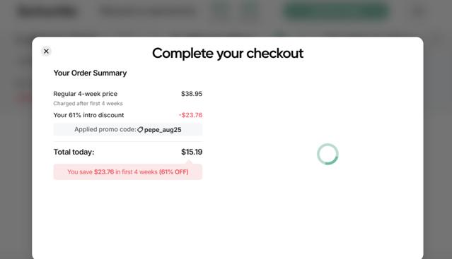 BetterMe checkout page showing BetterMe promo code box | Screenshot taken by SimplyCodes community member on Aug 11, 2025