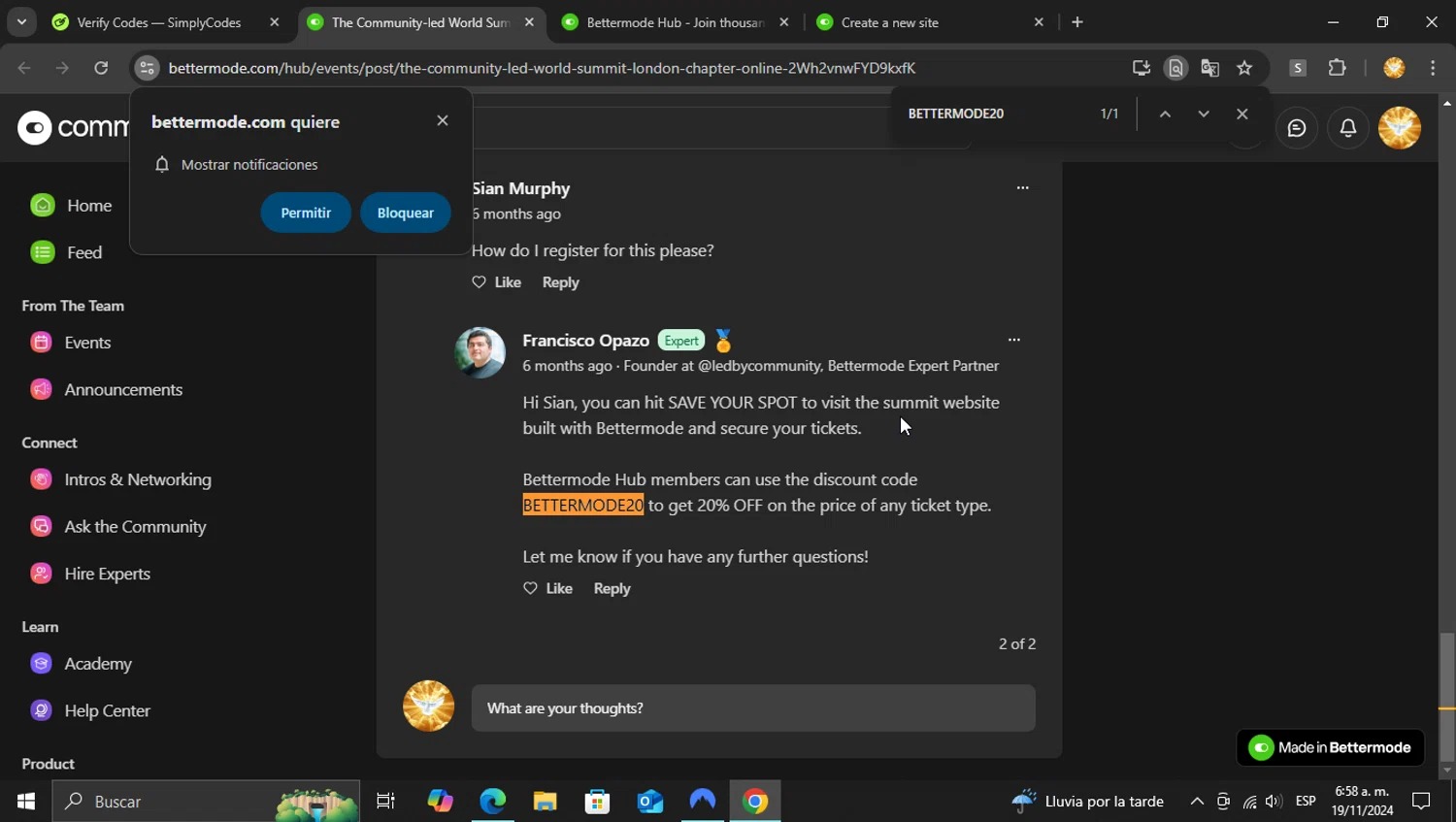 Bettermode checkout page showing Bettermode promo code box | Screenshot taken by SimplyCodes community member on Nov 19, 2024