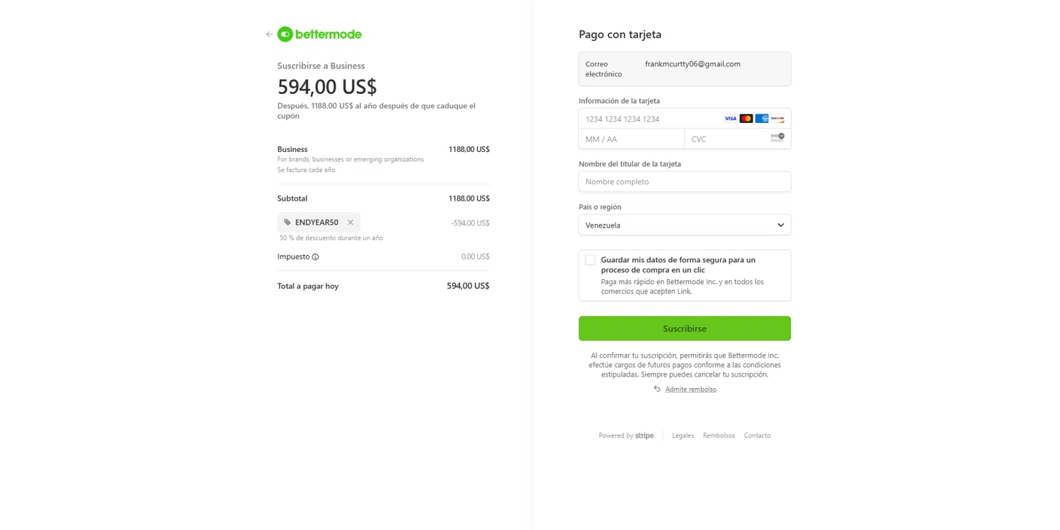 Bettermode checkout page showing Bettermode promo code box | Screenshot taken by SimplyCodes community member on Dec 6, 2024