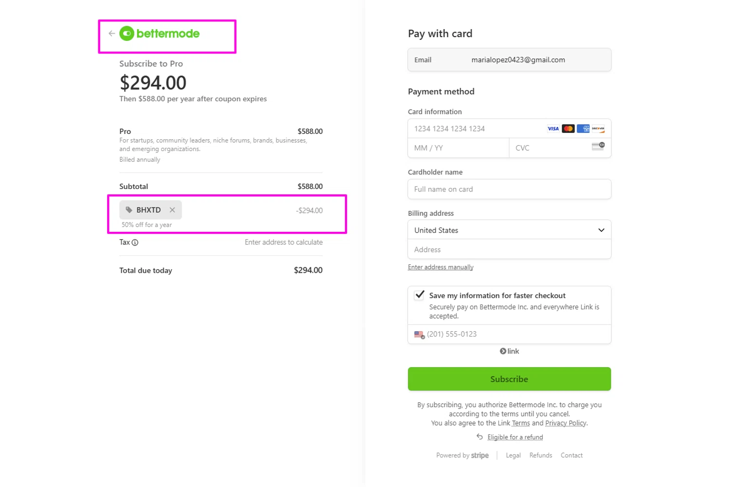 Bettermode promo code screenshot showing code BHXTD applied at Bettermode checkout page. Uploaded by SimplyCodes community member mrdarcy on Jul 30, 2025