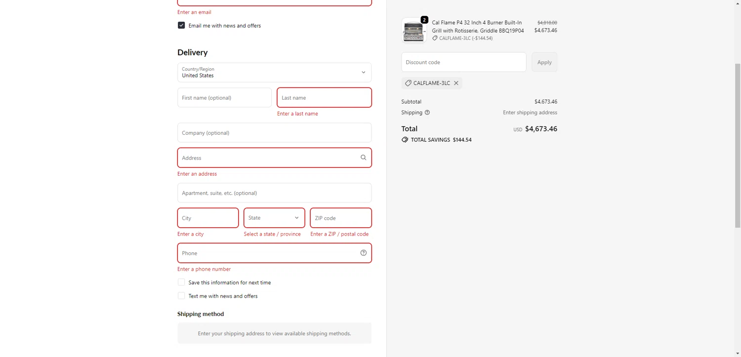 Better Patio discount code screenshot showing code CALFLAME-3LC applied at Better Patio checkout page. Uploaded by SimplyCodes community member EpicEagle816 on Nov 9, 2025