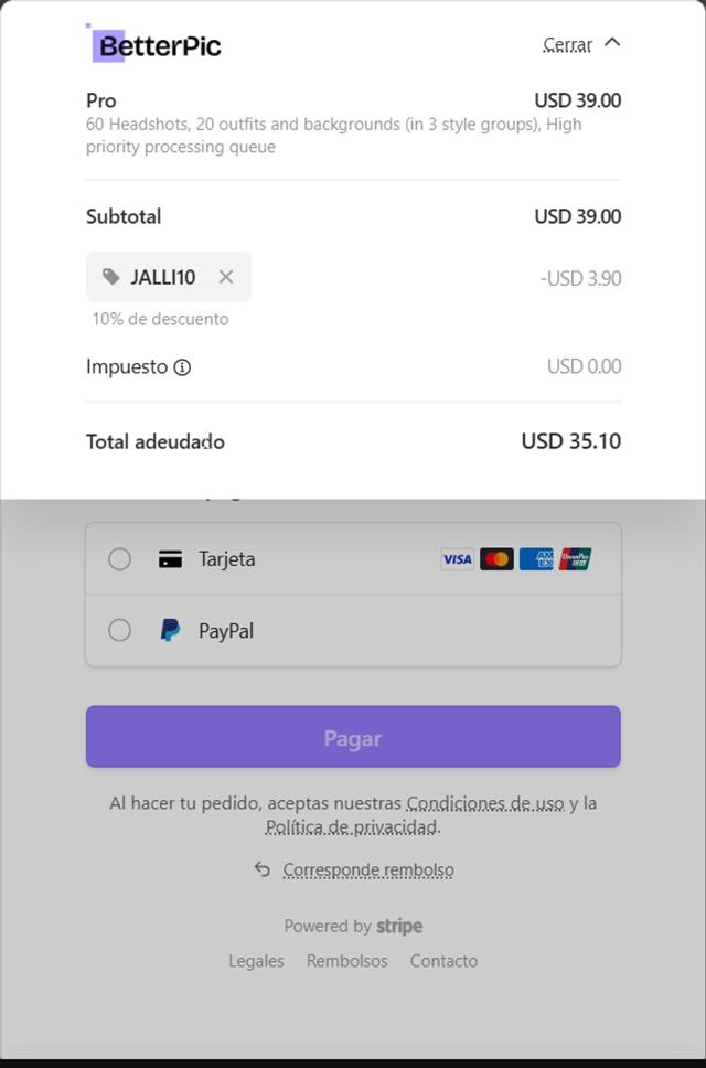 BetterPic checkout page showing BetterPic promo code box | Screenshot taken by SimplyCodes community member on May 1, 2025