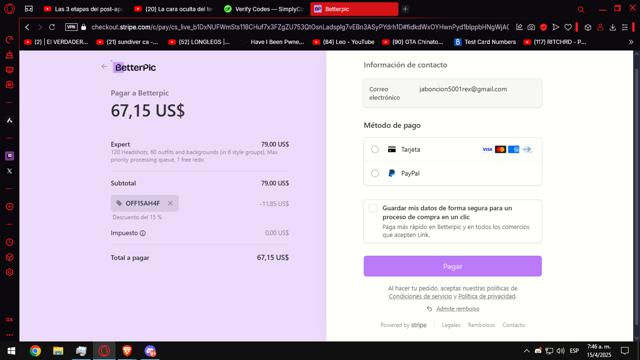 BetterPic checkout page showing BetterPic promo code box | Screenshot taken by SimplyCodes community member on Apr 15, 2025