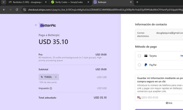 BetterPic checkout page showing BetterPic promo code box | Screenshot taken by SimplyCodes community member on May 10, 2025