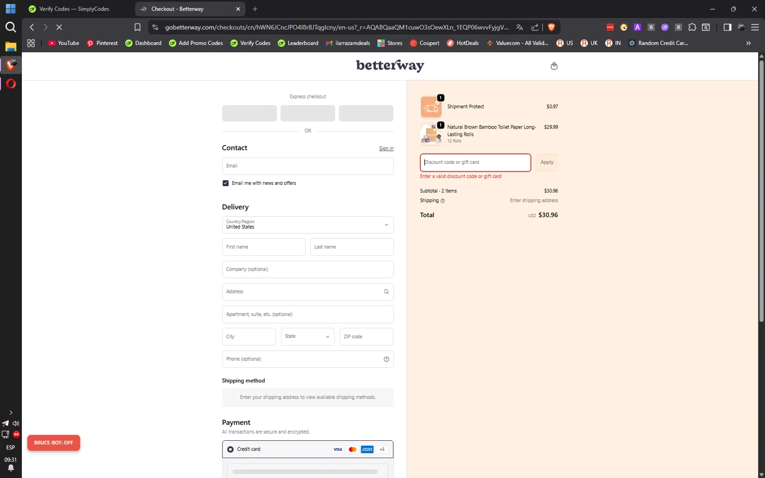 Betterway promo code screenshot showing code EASTER applied at Betterway checkout page. Uploaded by SimplyCodes community member ilarrazaM1 on Dec 11, 2025