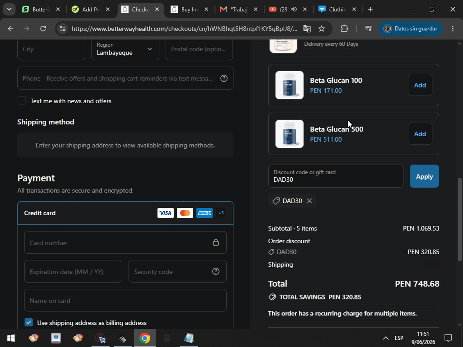 Better Way Health promo code screenshot showing code DAD30 applied at Better Way Health checkout page. Uploaded by SimplyCodes community member MarcosAranguren on Jun 9, 2026