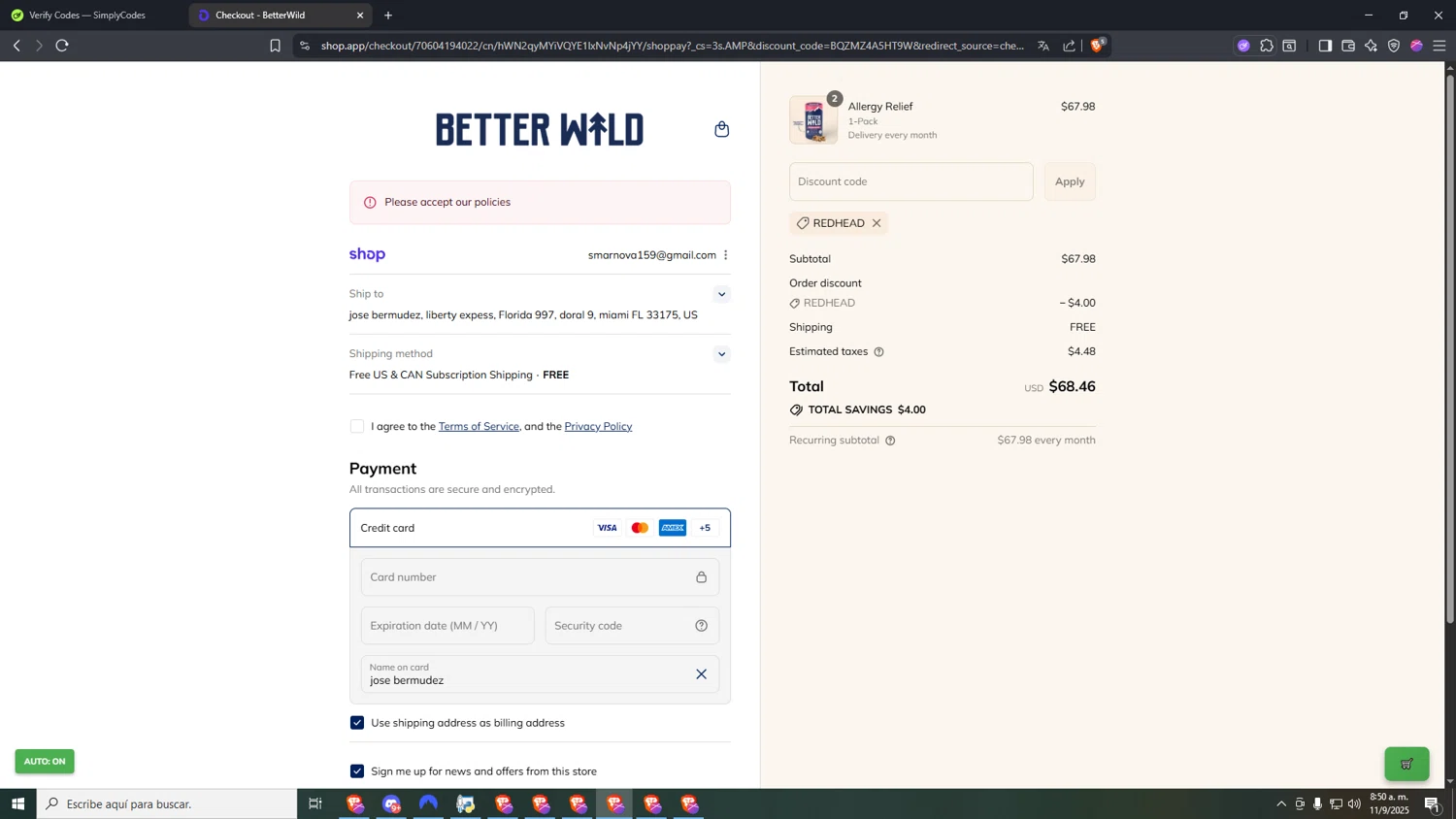 BetterWild promo code screenshot showing code REDHEAD applied at BetterWild checkout page. Uploaded by SimplyCodes community member VictoriousDefender7352 on Sep 11, 2025