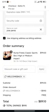 WELCOMEBACK coupon verification screenshot