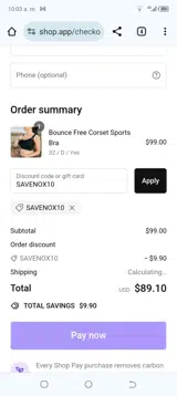 SAVENOX10 coupon verification screenshot