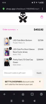 bettyLOVESparis coupon verification screenshot